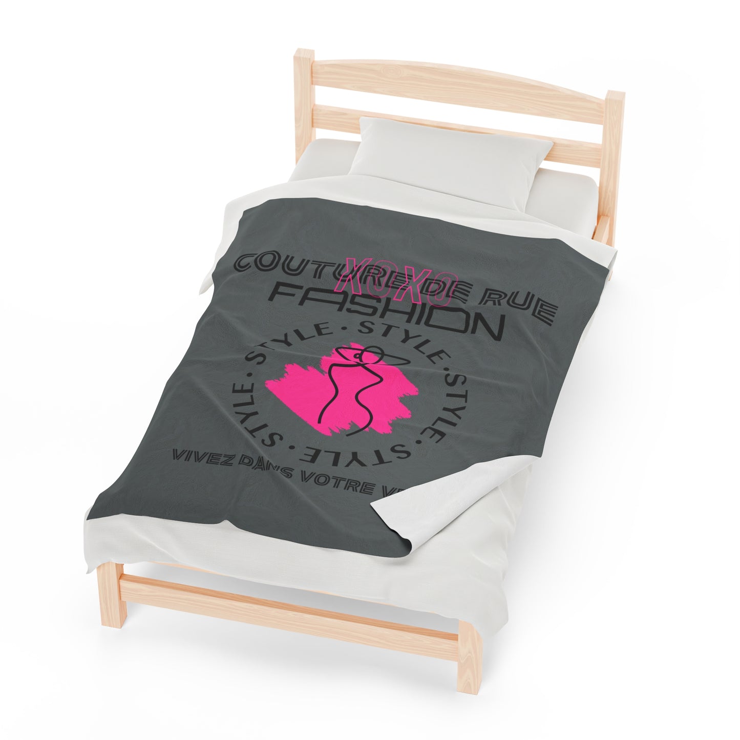 Fashionable XOXO Graphic Creative Expression Blanket - Dark Grey Couture De Rue Pink Splattered Plush Velveteen Blanket - KismetWonders
