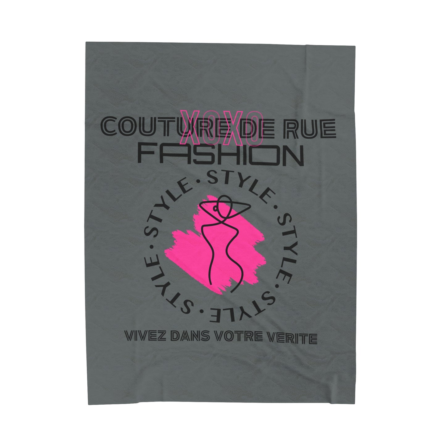 Fashionable XOXO Graphic Creative Expression Blanket - Dark Grey Couture De Rue Pink Splattered Plush Velveteen Blanket - KismetWonders