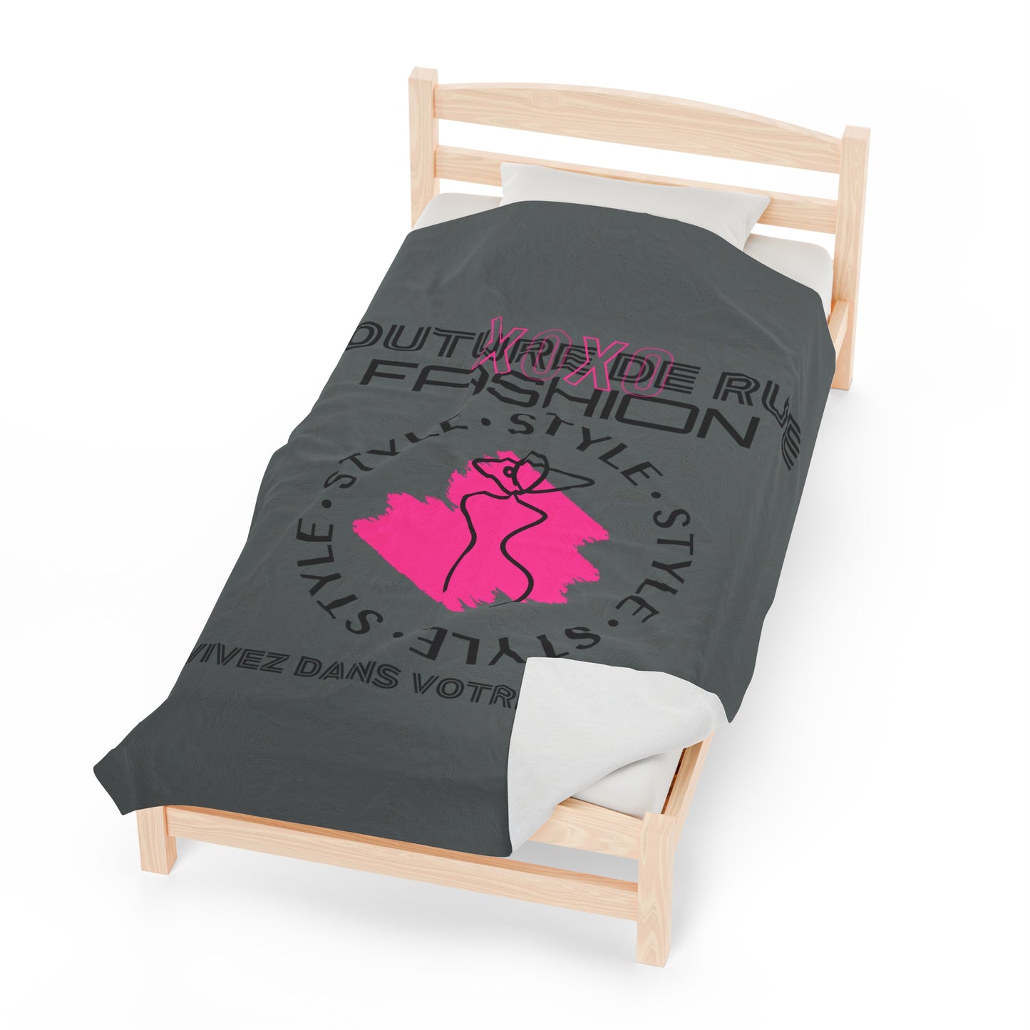 Fashionable XOXO Graphic Creative Expression Blanket - Dark Grey Couture De Rue Pink Splattered Plush Velveteen Blanket - KismetWonders