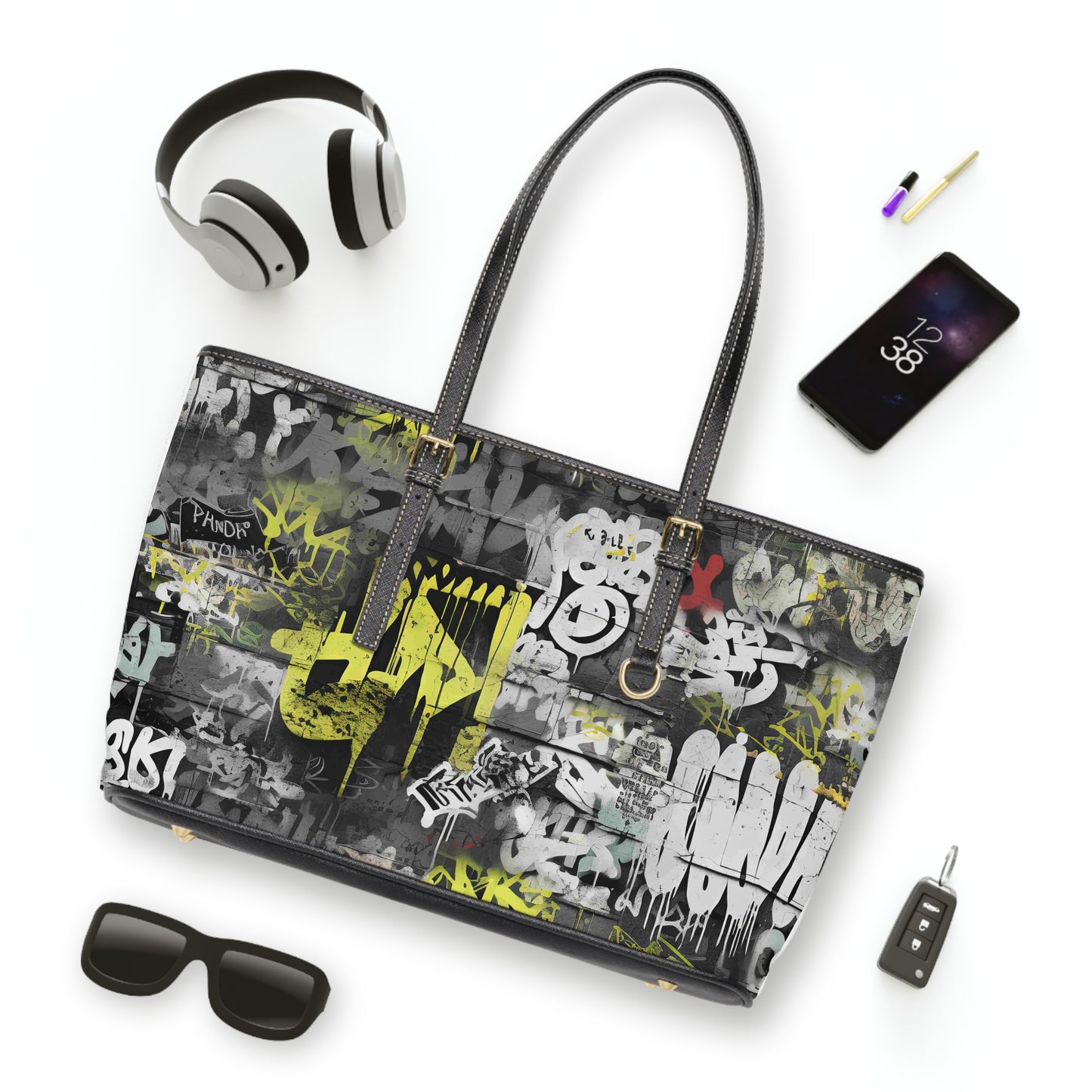Statement Street Style Leather Tote | Graffiti-Inspired Urban Fashion Bag - KismetWonders