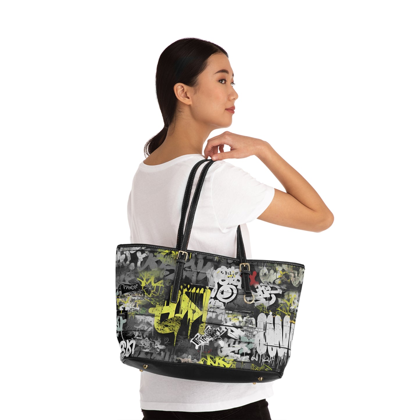 Statement Street Style Leather Tote | Graffiti-Inspired Urban Fashion Bag - KismetWonders
