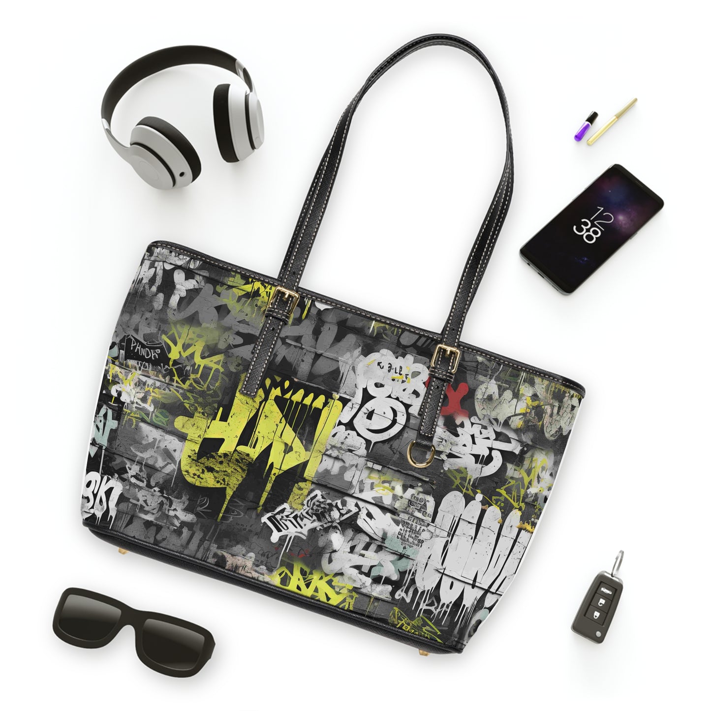Statement Street Style Leather Tote | Graffiti-Inspired Urban Fashion Bag - KismetWonders