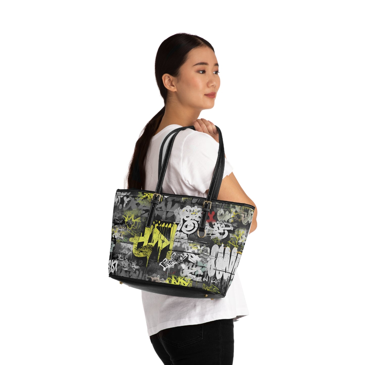 Statement Street Style Leather Tote | Graffiti-Inspired Urban Fashion Bag - KismetWonders