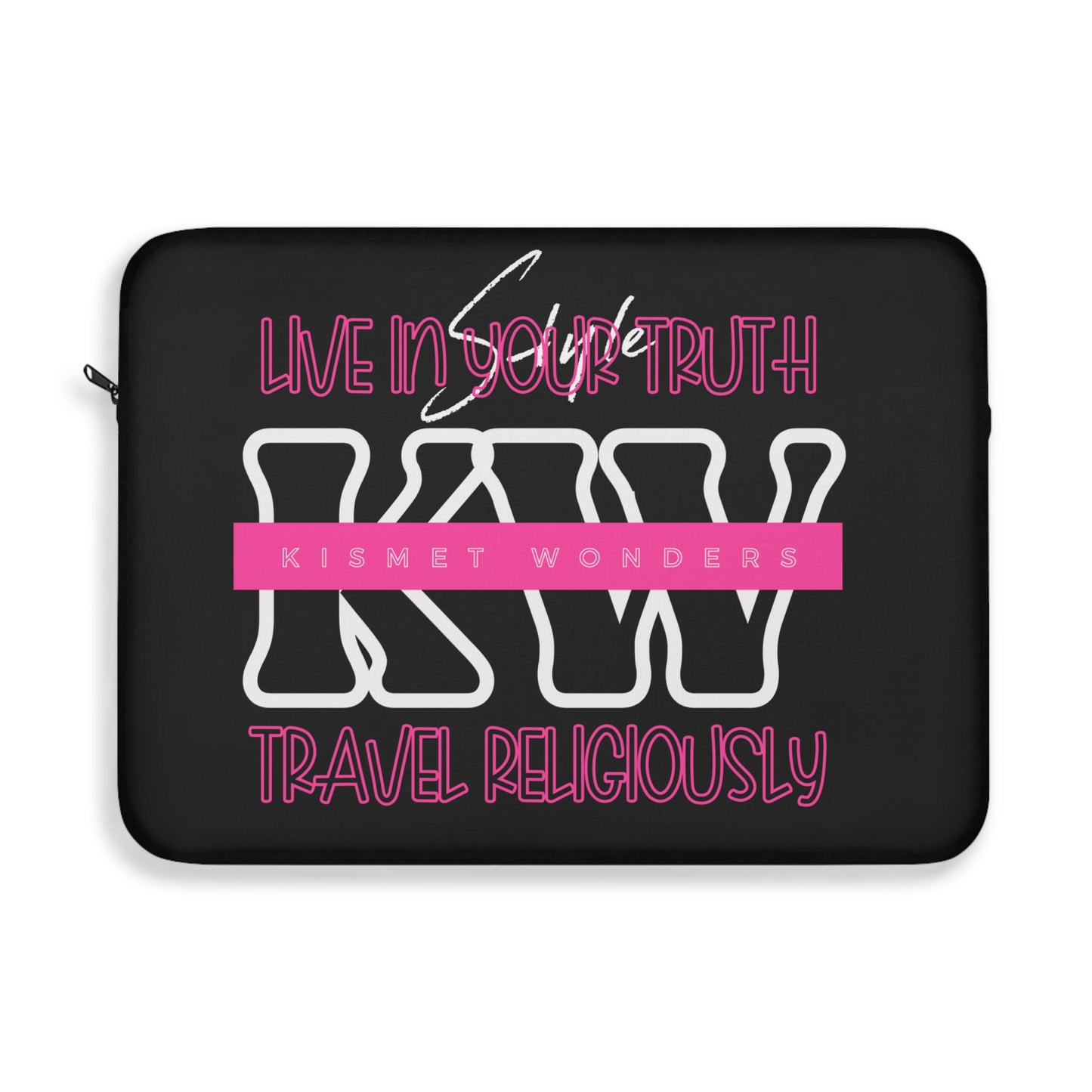 Statement Black Laptop Sleeve | 'KW' Monogram | Live In Your Truth & Travel Religiously | Embrace Authenticity and Style While Traveling - KismetWonders