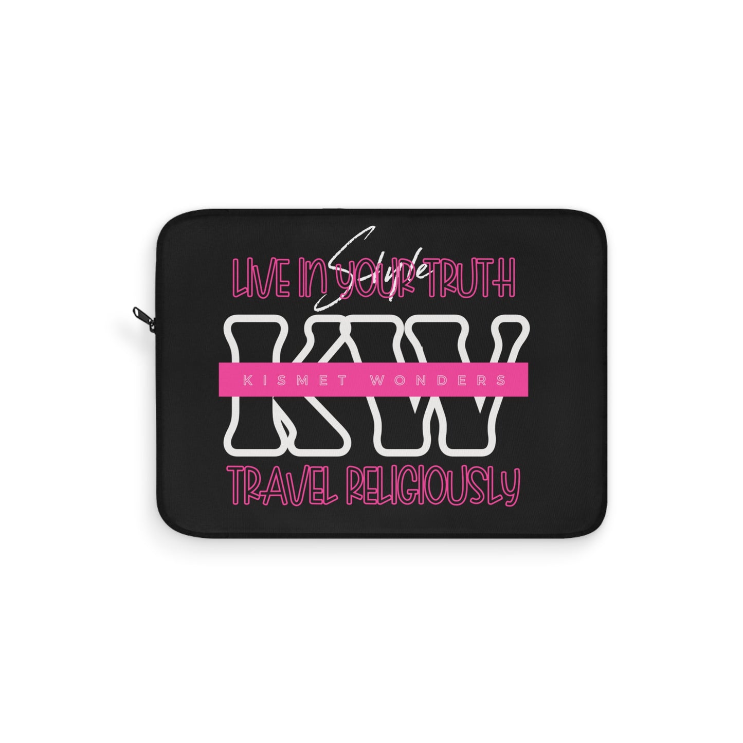 Statement Black Laptop Sleeve | 'KW' Monogram | Live In Your Truth & Travel Religiously | Embrace Authenticity and Style While Traveling - KismetWonders
