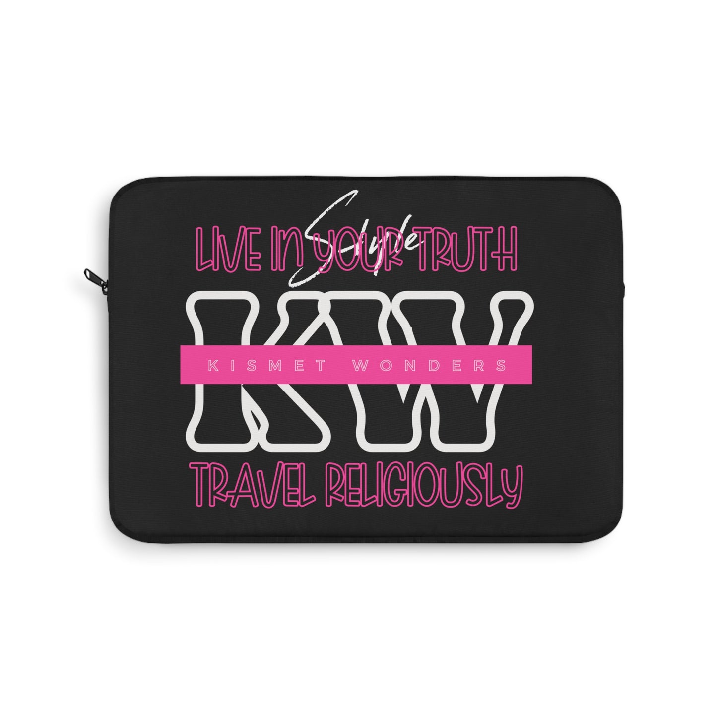 Statement Black Laptop Sleeve | 'KW' Monogram | Live In Your Truth & Travel Religiously | Embrace Authenticity and Style While Traveling - KismetWonders