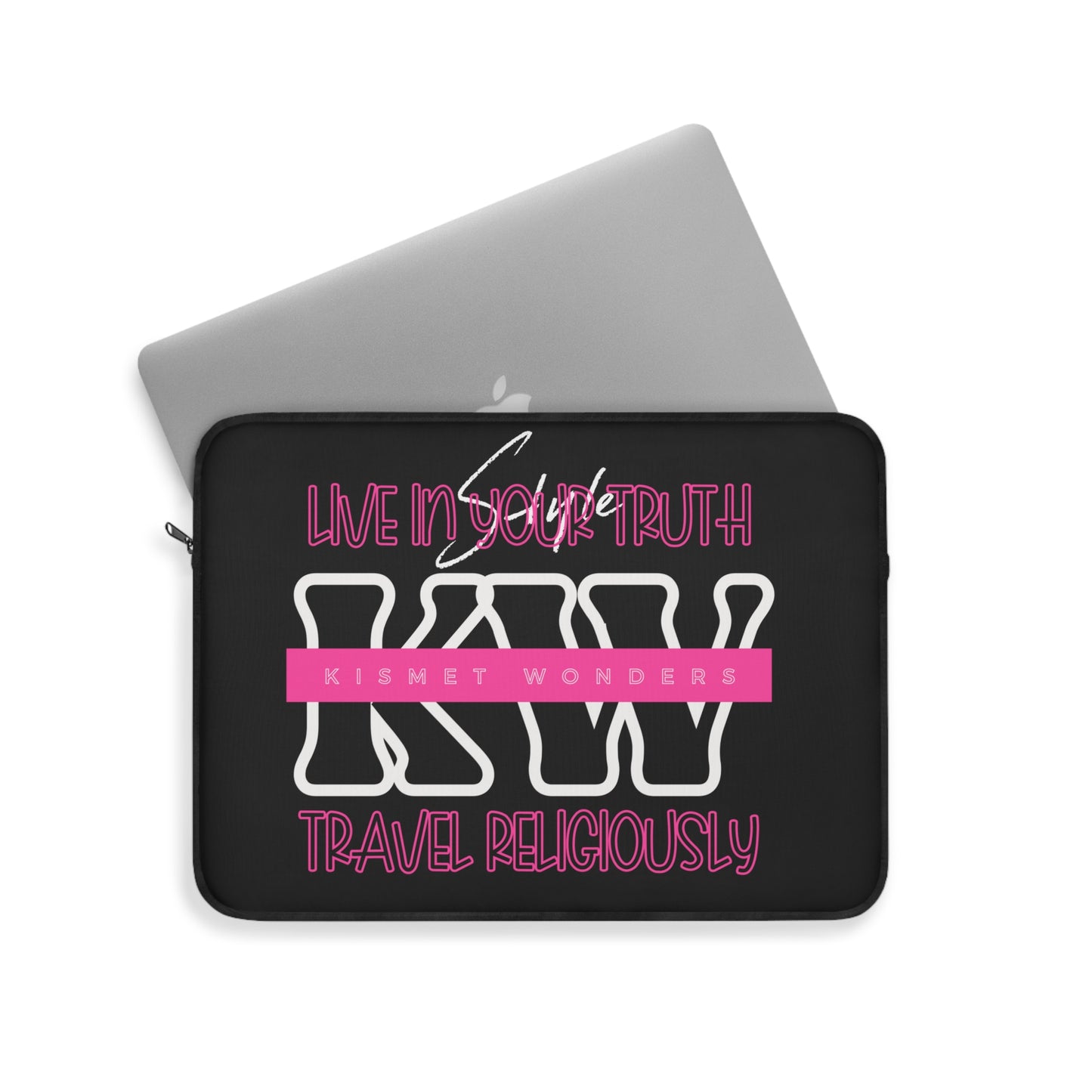 Statement Black Laptop Sleeve | 'KW' Monogram | Live In Your Truth & Travel Religiously | Embrace Authenticity and Style While Traveling - KismetWonders