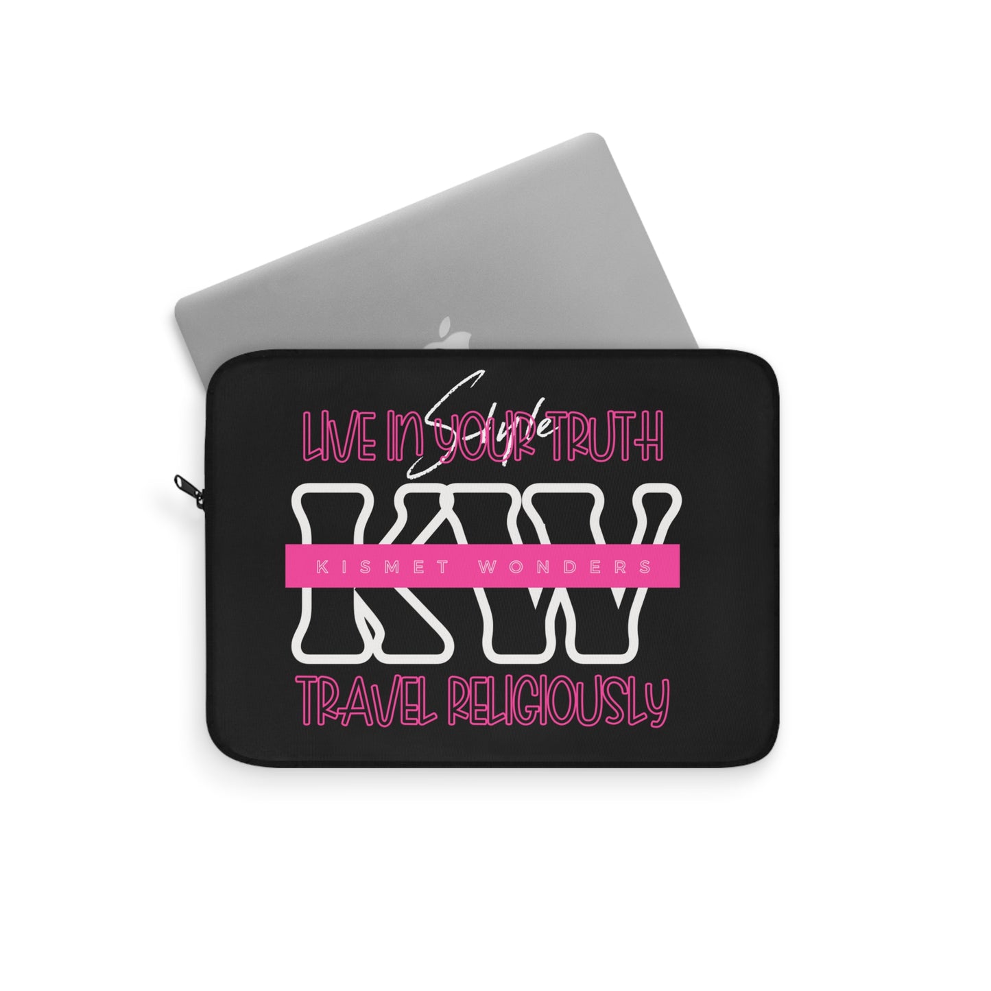 Statement Black Laptop Sleeve | 'KW' Monogram | Live In Your Truth & Travel Religiously | Embrace Authenticity and Style While Traveling - KismetWonders