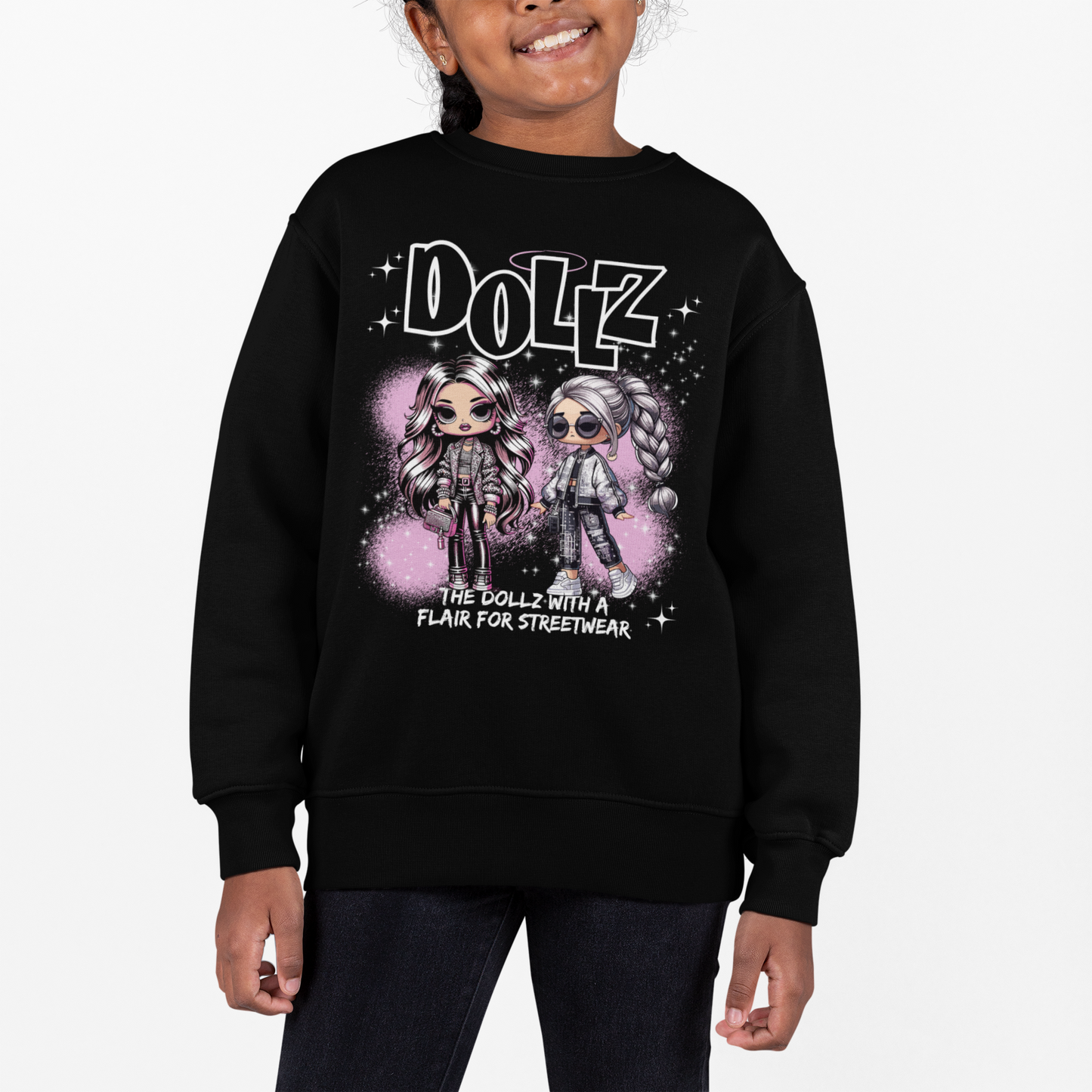 Fashion Statement Dollz Sweatshirt - Purple Spray Paint, Streetwear Dolls, Kids' Trendy Style
