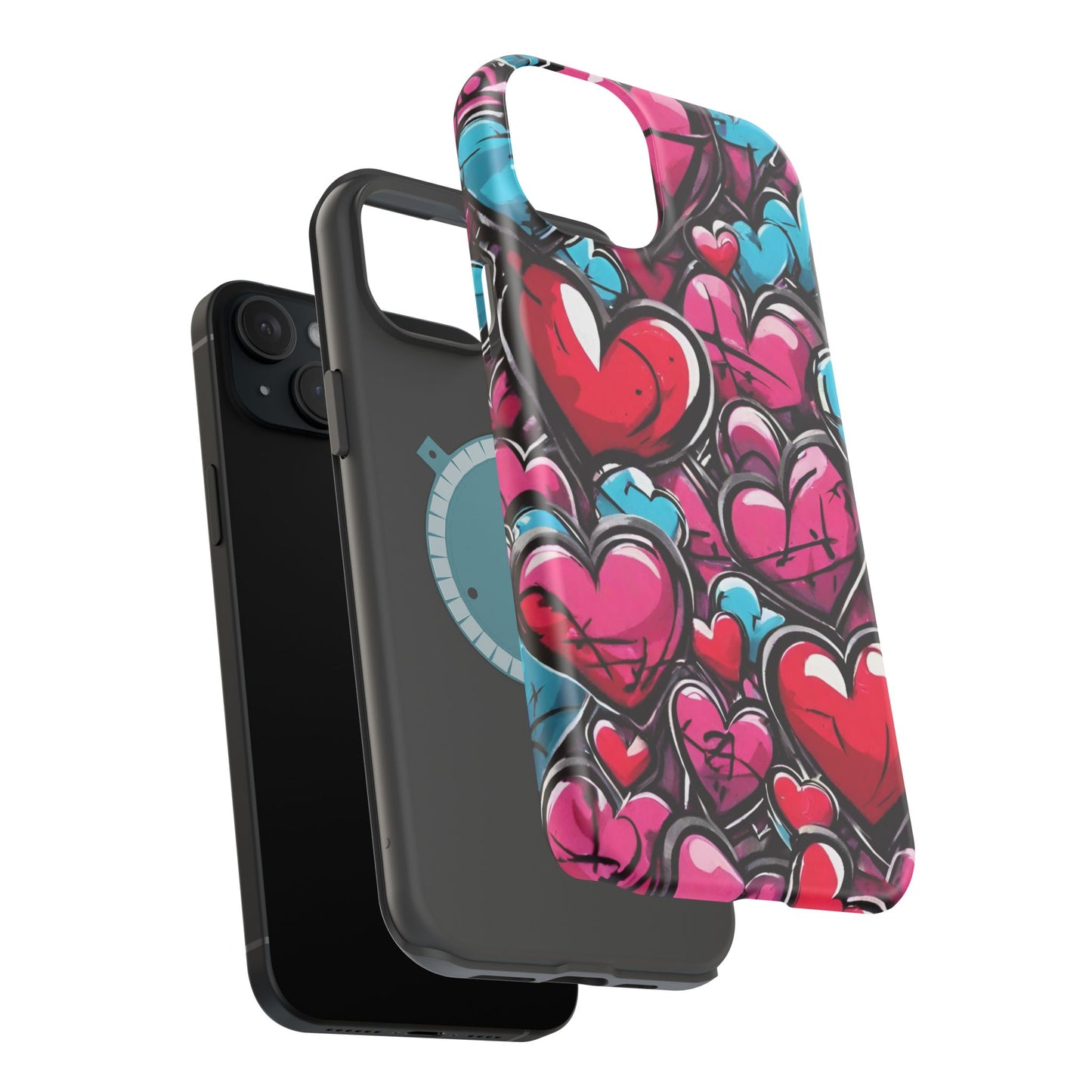 Express your Unique Style with our Graffiti Hearts Valentine's Day Phone Case - Compatible with iPhone 15, 14, and 13 | Magsafe Phone Case