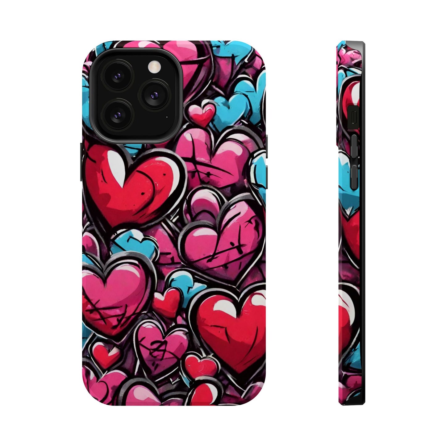 Express your Unique Style with our Graffiti Hearts Valentine's Day Phone Case - Compatible with iPhone 15, 14, and 13 | Magsafe Phone Case