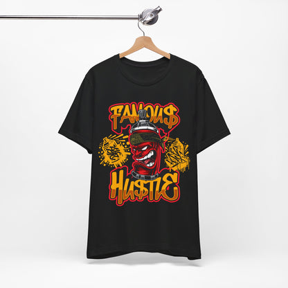 Bold Street Style Tee with 'Famous Hustle' Graffiti Art - Black Unisex Top