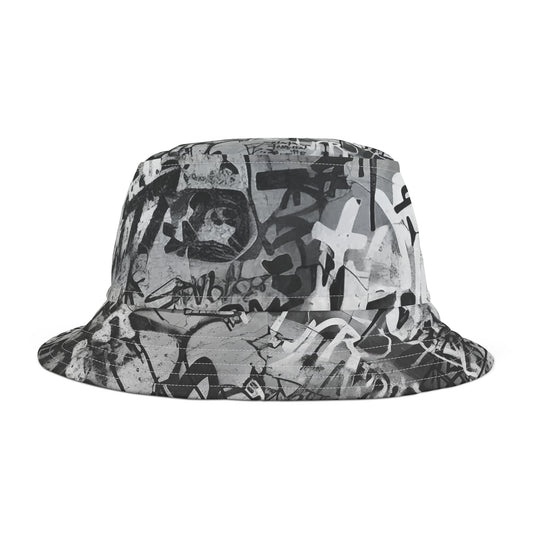 Black, White, and Gray Graffiti Bucket Hat - Street Style Statement Piece