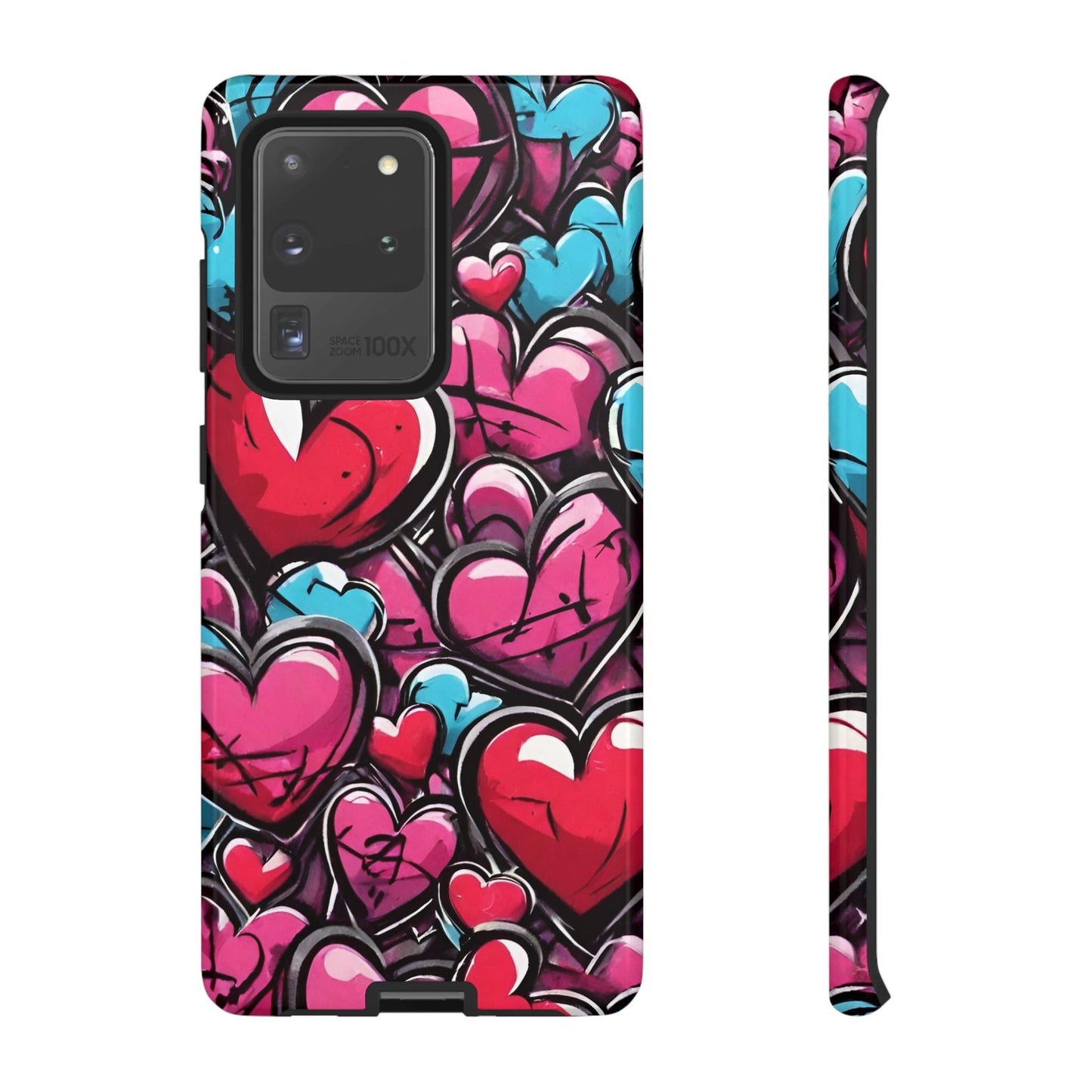 Express your Unique Style with our Graffiti Hearts Valentine's Day Phone Case - Compatible with Samsung Galaxy 23, 22, 20, and 10