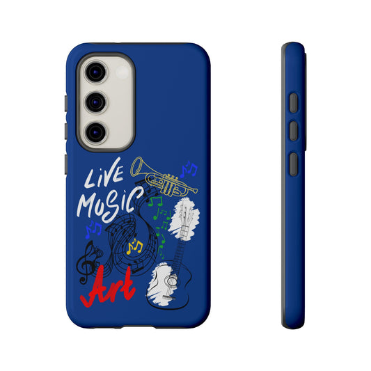 Dark Blue Live Music Art Samsung Galaxy Phone Case with Colorful Music Notes