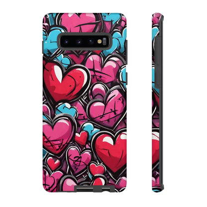 Express your Unique Style with our Graffiti Hearts Valentine's Day Phone Case - Compatible with Samsung Galaxy 23, 22, 20, and 10