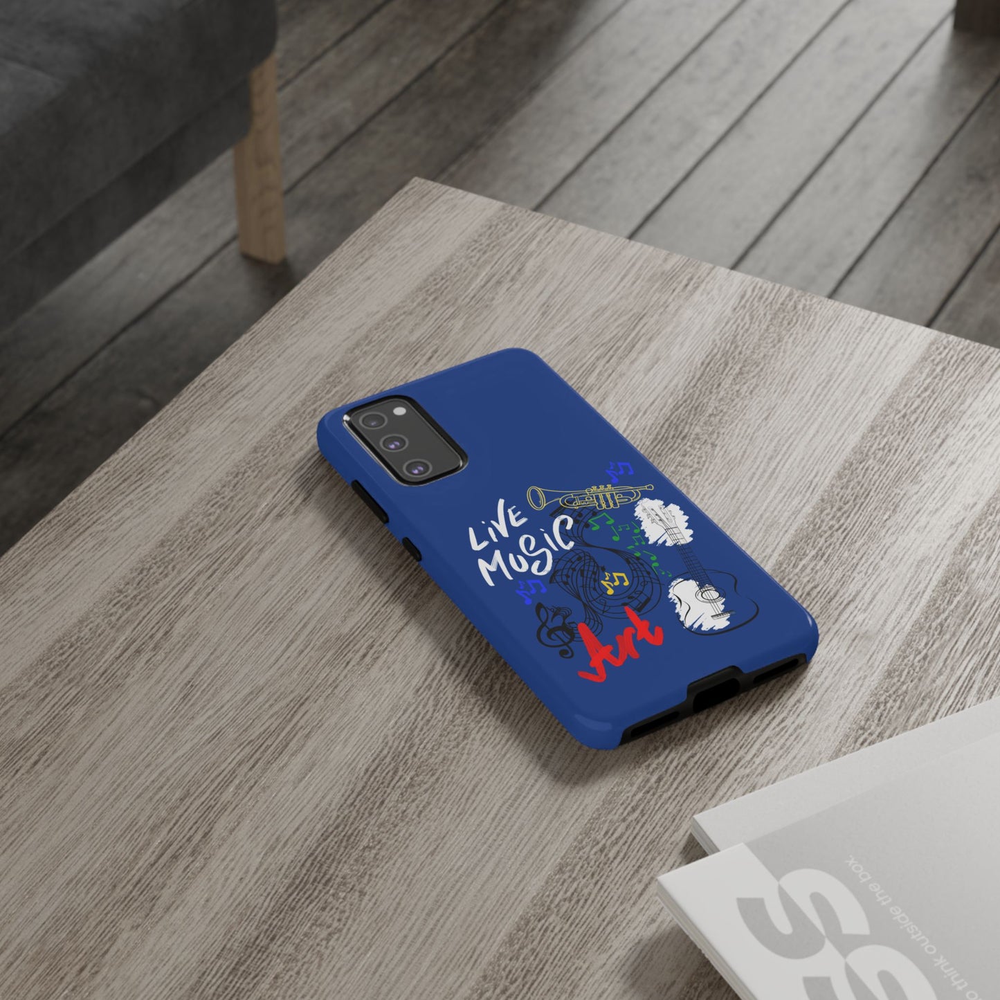 Dark Blue Live Music Art Samsung Galaxy Phone Case with Colorful Music Notes