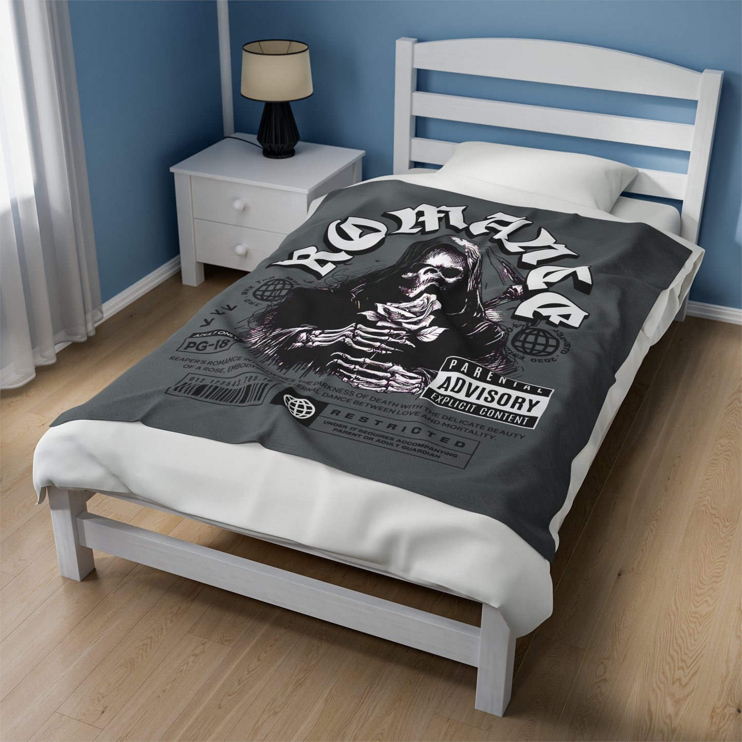 Romantic Dance of Death Blanket with Grey 'Romance' Design - Halloween Home Decor