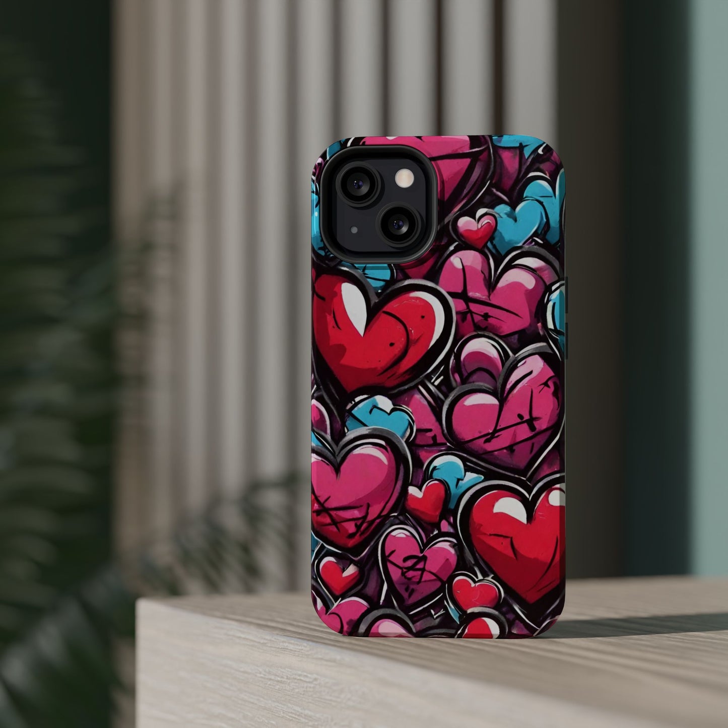 Express your Unique Style with our Graffiti Hearts Valentine's Day Phone Case - Compatible with iPhone 15, 14, and 13 | Magsafe Phone Case