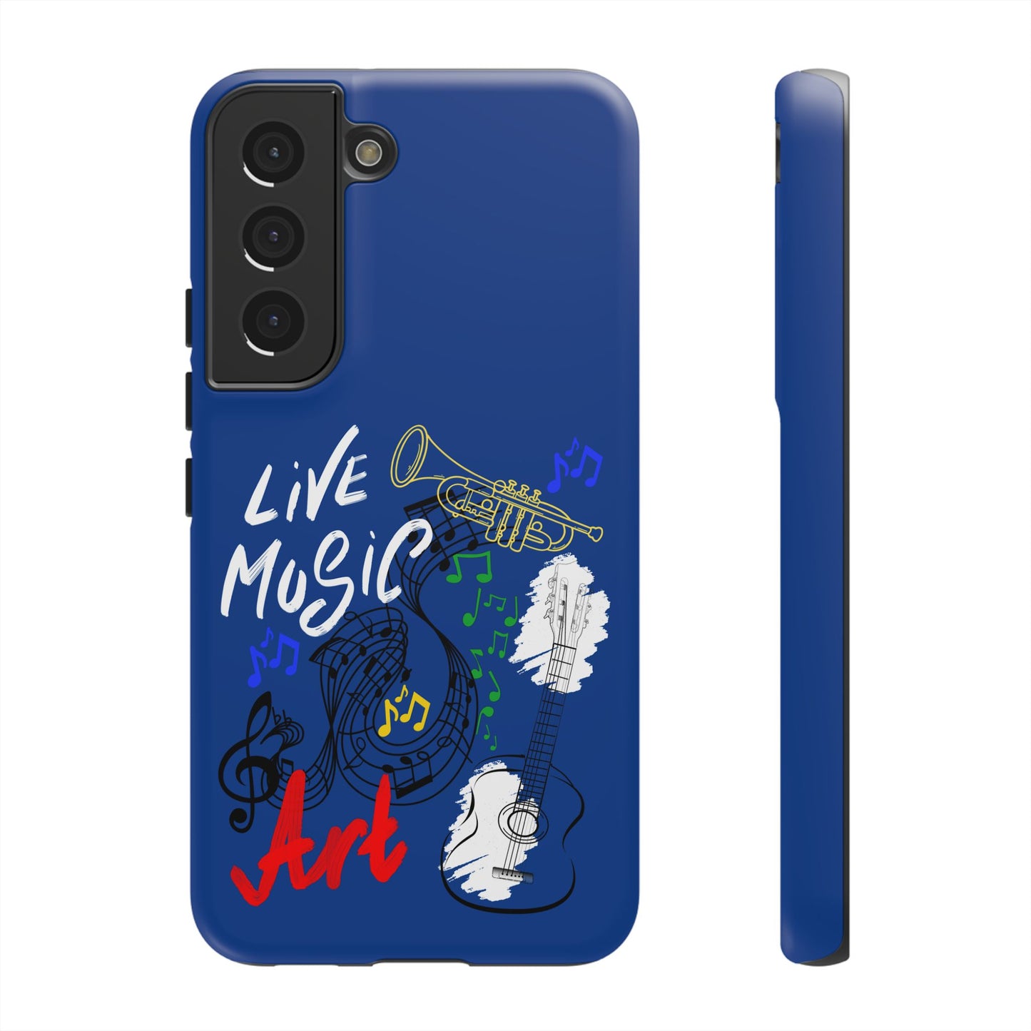 Dark Blue Live Music Art Samsung Galaxy Phone Case with Colorful Music Notes