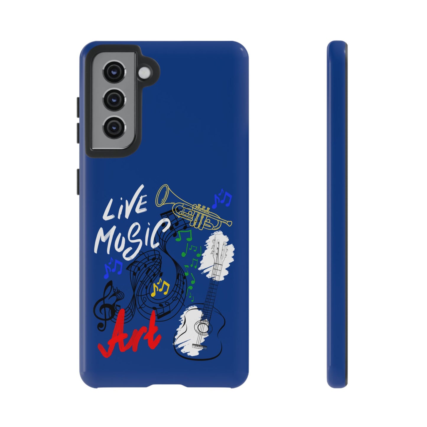 Dark Blue Live Music Art Samsung Galaxy Phone Case with Colorful Music Notes