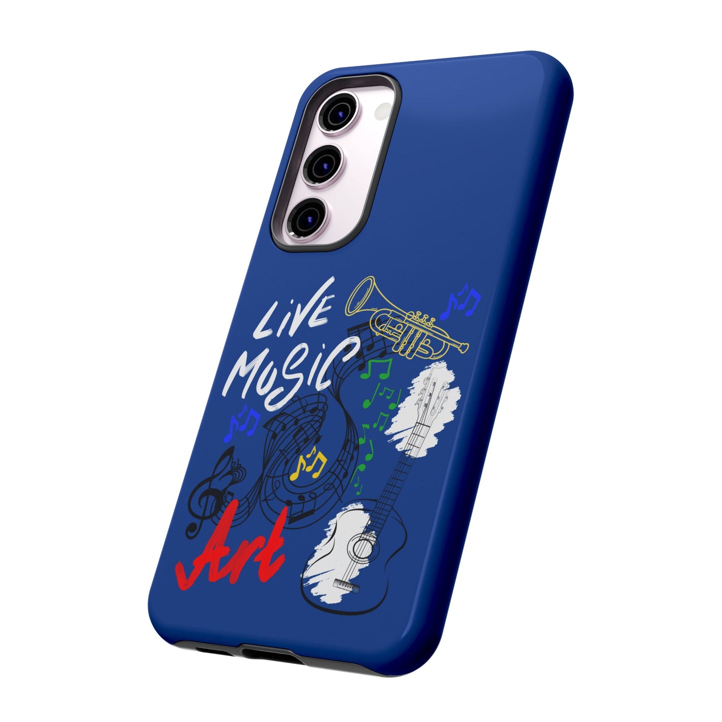 Dark Blue Live Music Art Samsung Galaxy Phone Case with Colorful Music Notes