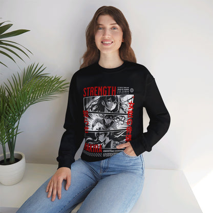 Strength Anime Character Sweatshirt with Motivational Courage Quote - Perfect Sweatshirt for Fashion Forward Anime Lovers