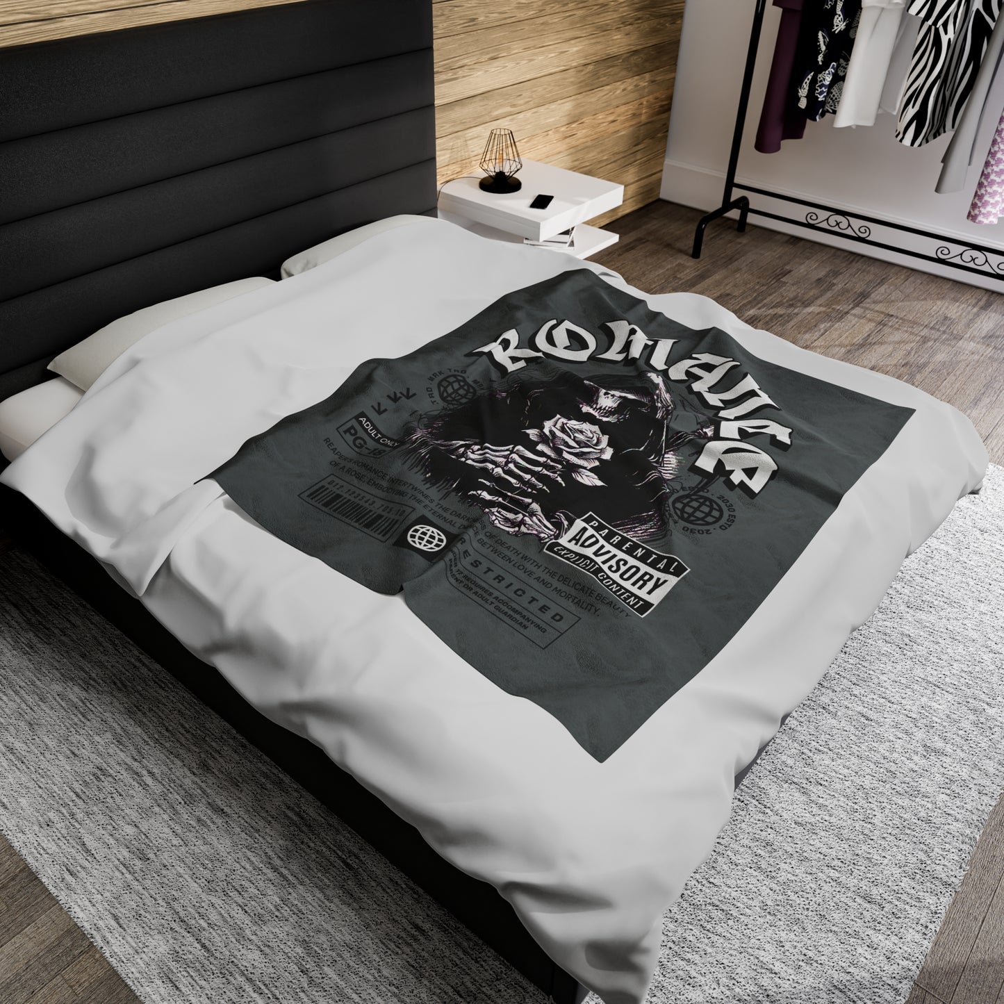 Romantic Dance of Death Blanket with Grey 'Romance' Design - Halloween Home Decor