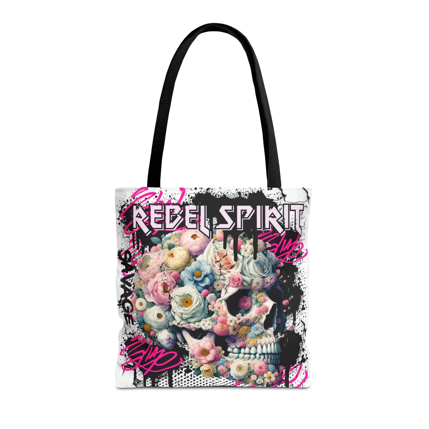 Artistic 'Rebel Spirit' Tote - Unique Graffiti Style Skeleton & Flowers