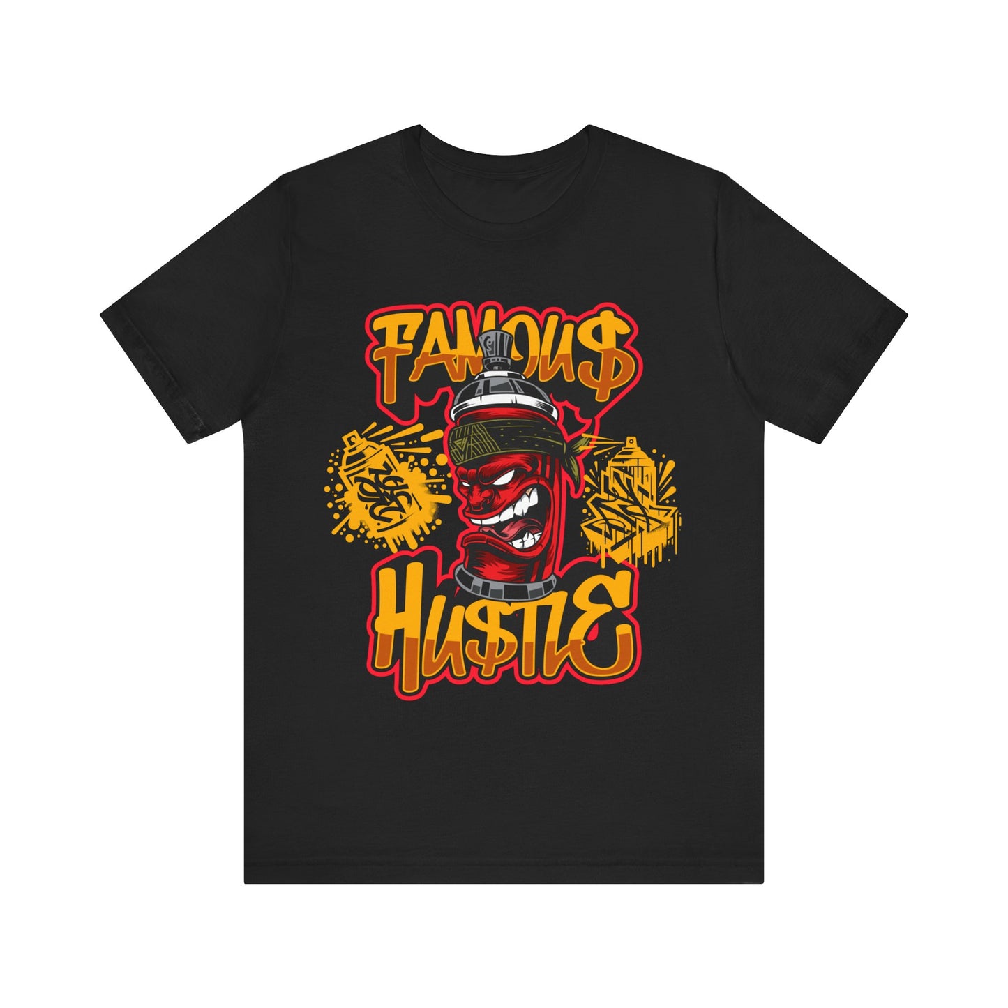 Bold Street Style Tee with 'Famous Hustle' Graffiti Art - Black Unisex Top