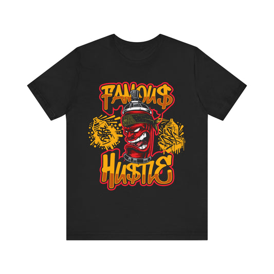 Bold Street Style Tee with 'Famous Hustle' Graffiti Art - Black Unisex Top