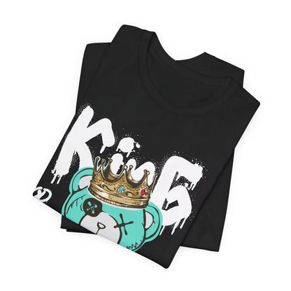 God Save The King Black Graffiti Unisex Tee - Blue Bear with Crown and Graffiti 'King' Font