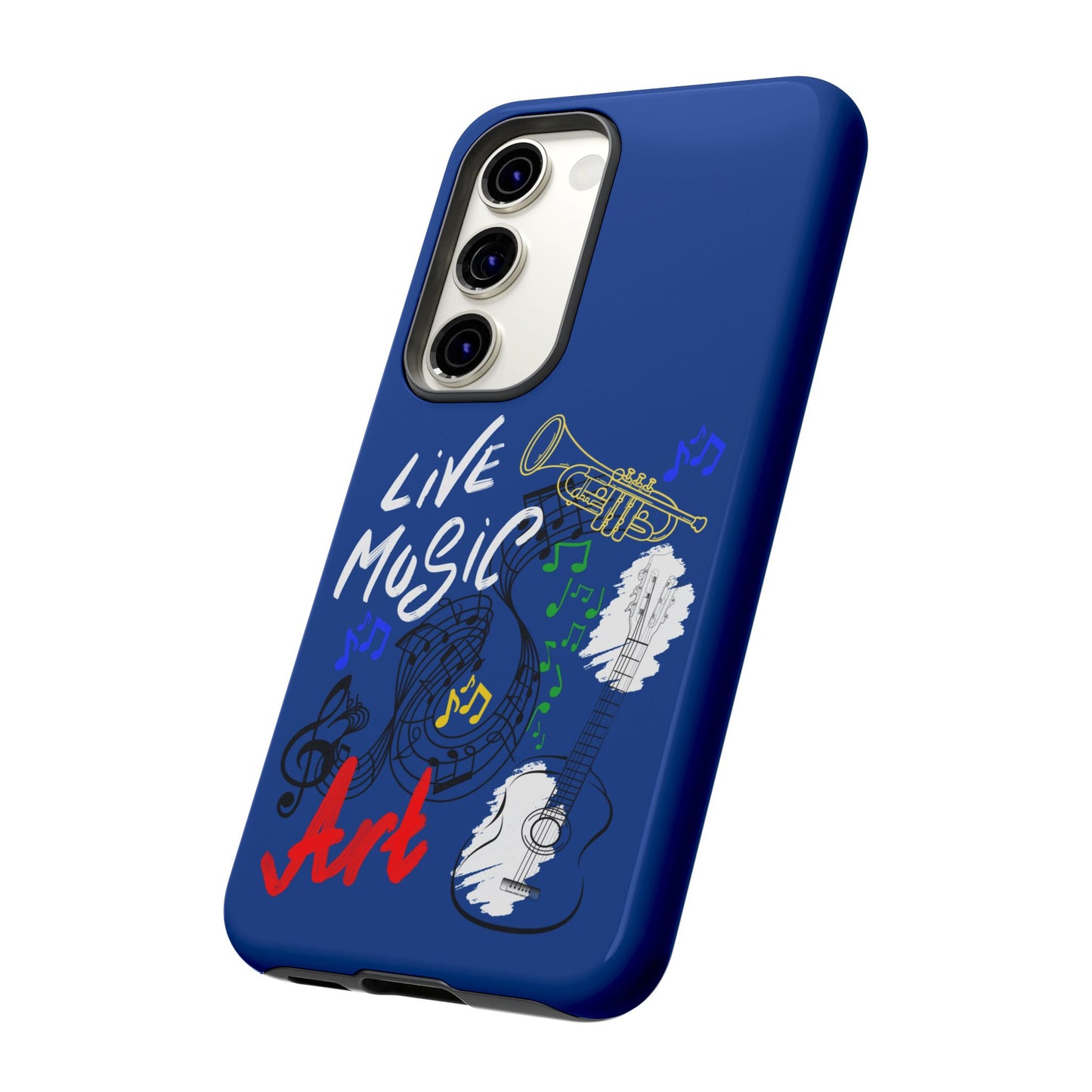 Dark Blue Live Music Art Samsung Galaxy Phone Case with Colorful Music Notes