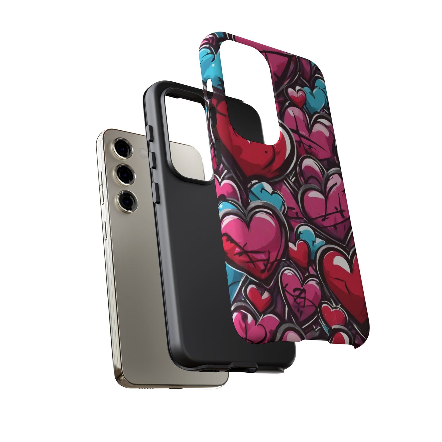 Express your Unique Style with our Graffiti Hearts Valentine's Day Phone Case - Compatible with Samsung Galaxy 23, 22, 20, and 10