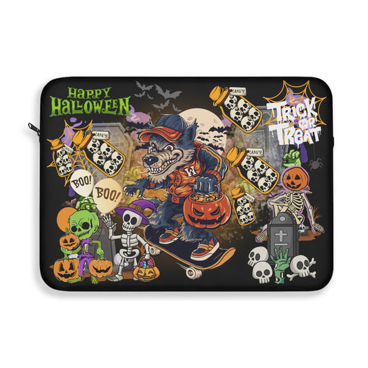 Fright Night Wolf and Skeleton Candy Laptop Sleeve for Halloween