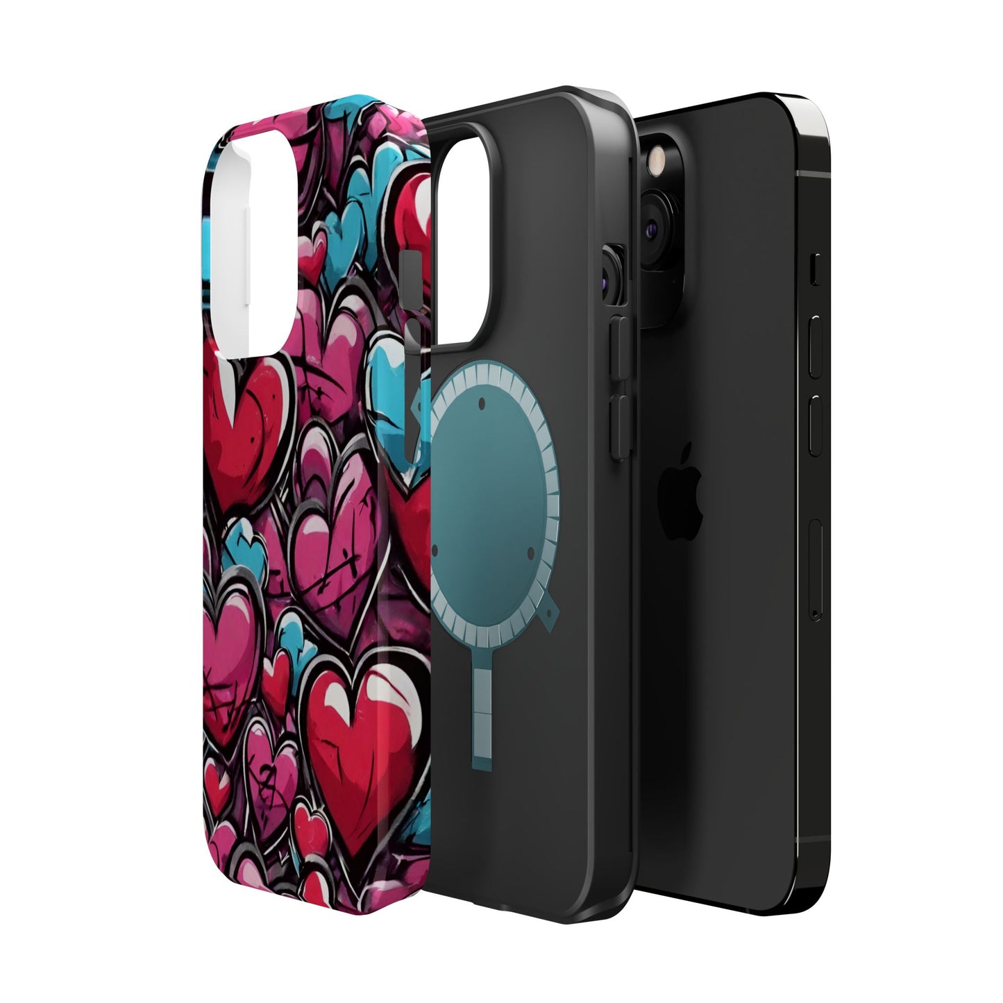 Express your Unique Style with our Graffiti Hearts Valentine's Day Phone Case - Compatible with iPhone 15, 14, and 13 | Magsafe Phone Case