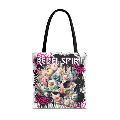 Artistic 'Rebel Spirit' Tote - Unique Graffiti Style Skeleton & Flowers