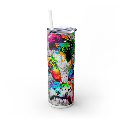 200z Game Controller Tumbler with Colorful Spray Paint - Unique Gamer Gift