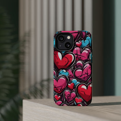 Express your Unique Style with our Graffiti Hearts Valentine's Day Phone Case - Compatible with iPhone 15, 14, and 13 | Magsafe Phone Case