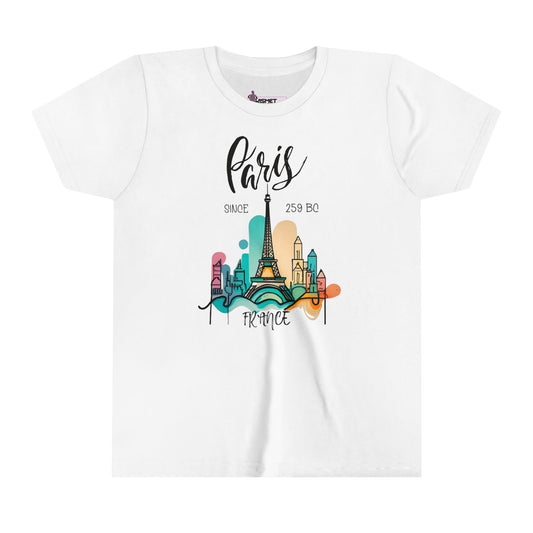 Adorable Kids Paris France White T Shirt - Fashionable Youth Eiffel Shirt for Little Travel Enthusiasts | Soft Cotton Tee