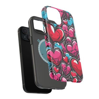 Express your Unique Style with our Graffiti Hearts Valentine's Day Phone Case - Compatible with iPhone 15, 14, and 13 | Magsafe Phone Case