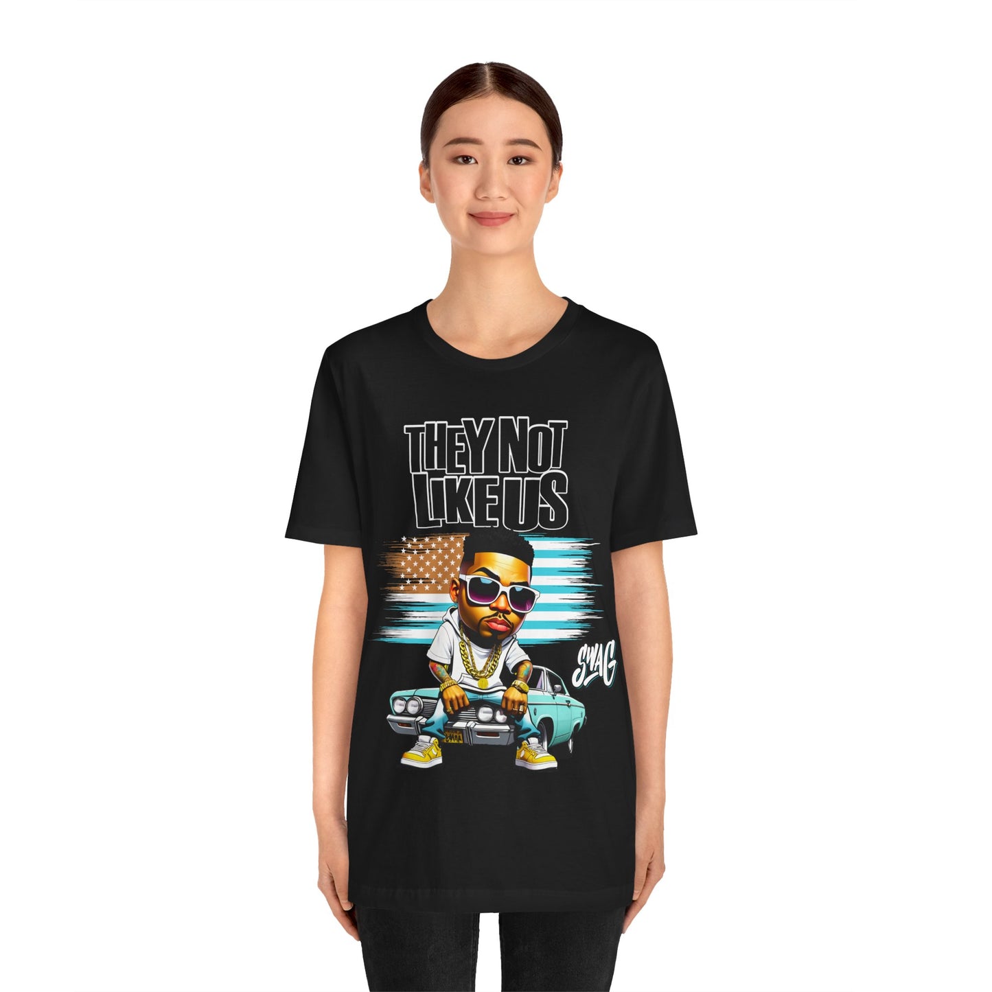 Hip-Hop Street Style: 'They Not Like Us' Black T-Shirt with Cartoon Character Design