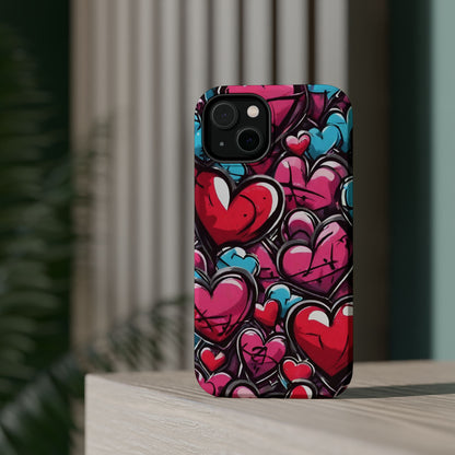 Express your Unique Style with our Graffiti Hearts Valentine's Day Phone Case - Compatible with iPhone 15, 14, and 13 | Magsafe Phone Case