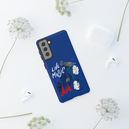 Dark Blue Live Music Art Samsung Galaxy Phone Case with Colorful Music Notes