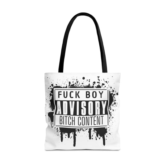 Graffiti Style Fuck Boy Advisory Tote Bag with Bold Wording - Bitch Content | Edgy Graffiti Tote Bag for Statement Lovers