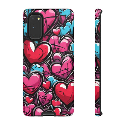 Express your Unique Style with our Graffiti Hearts Valentine's Day Phone Case - Compatible with Samsung Galaxy 23, 22, 20, and 10