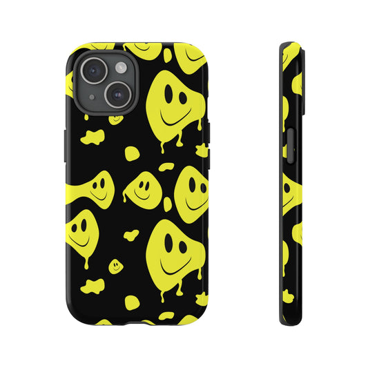 Black and Yellow Melting Smiley Face Trippy Phone Case for iPhone & Galaxy