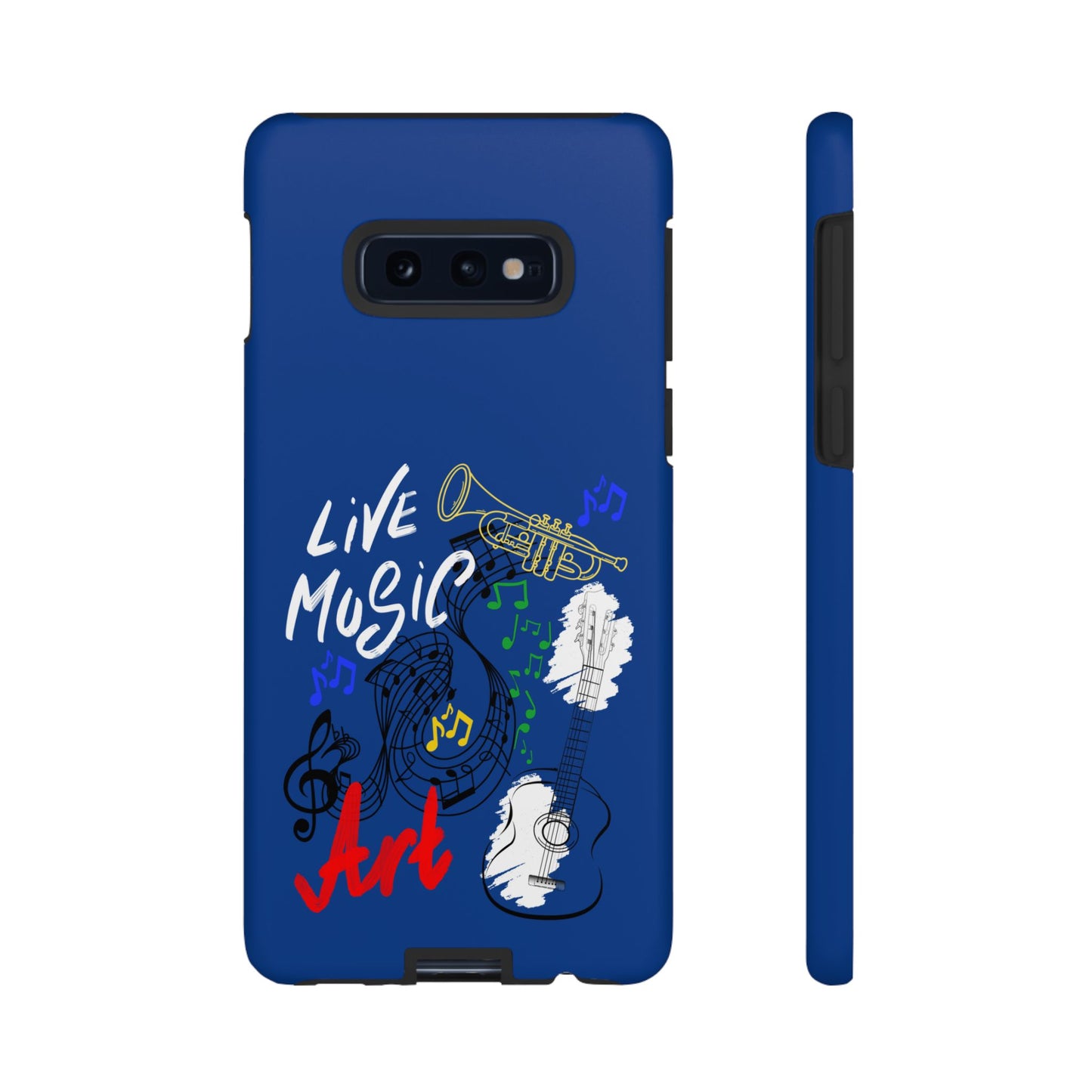 Dark Blue Live Music Art Samsung Galaxy Phone Case with Colorful Music Notes