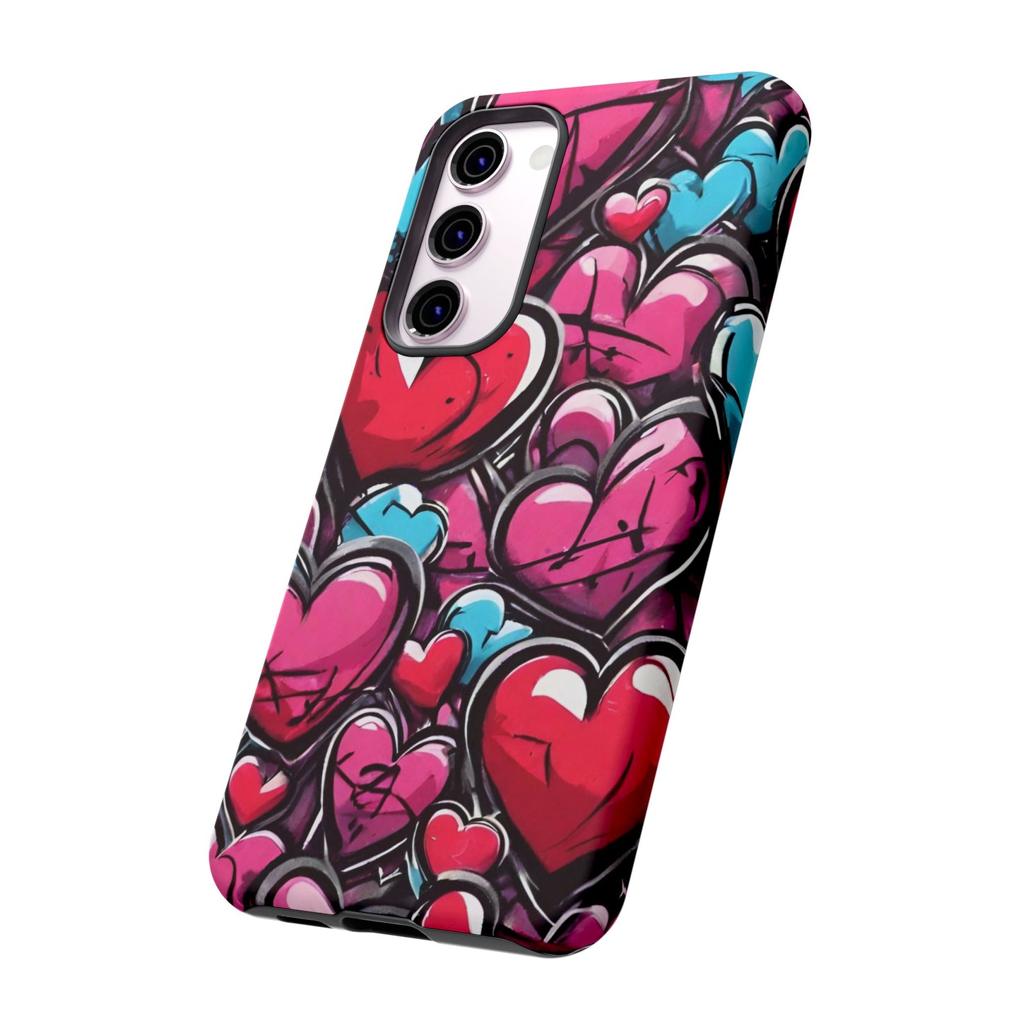 Express your Unique Style with our Graffiti Hearts Valentine's Day Phone Case - Compatible with Samsung Galaxy 23, 22, 20, and 10