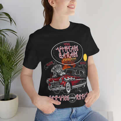 Vintage Car Lovers T-Shirt - Black with Red and White Accents Tee featuring Hot Rod & Fire Design! Perfect Vintage Car Enthusiasts T-Shirt